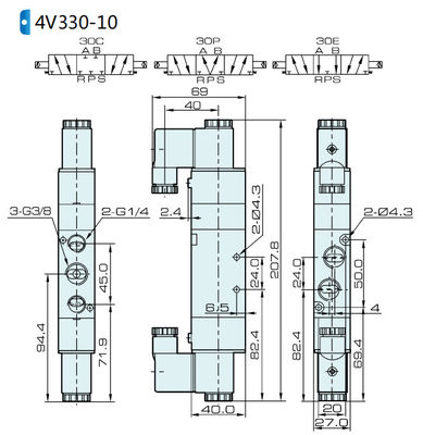 Solenoid Valve 4V330C-08 AIRTAC For Air 0.15 To 0.8 MPa 21 To 114 Psi Fluid Air
