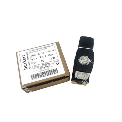 Burkert 00125301 Industrial Solenoid Valve, G1/4 Inch Port, 3.0 Flow Orifice, FKM Sealed Brass Housing, 24V DC Power 8W, 0~6bar Low Pressure Application