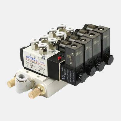 Airtac 4V110-06 Multi Position Solenoid Valve Assembly 2 / 3 / 4 / 5 / 6 Station Integrated Manifold Kit Manual Override Design For Pneumatic Cylinder Control