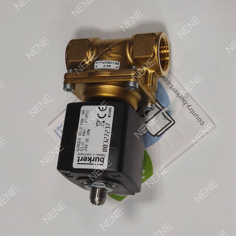 FKM Seal Solenoid Valve BURKERT Type 6281 00221869 G3/8 Port 2/2 Normally Closed Brass Body 13.0 Orifice AC24V 8W 0.2-16bar 0 to +120°C