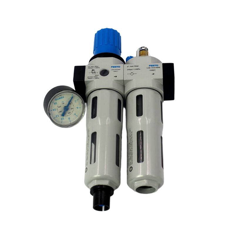 Festo FRC-1/8-D-7-MINI-A 162762 Zinc Alloy FRL 40µm G1/8 Fully Automatic Drain 0.5-7bar With Pressure Gauge