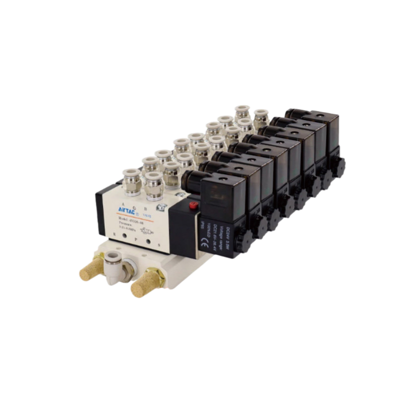 Airtac 4V310-08 Pneumatic Control Solenoid Valve Manifold Kit 7 8 9 10 Station Valve Island Manual Override Function Multiple Voltage Options For Machine Debugging